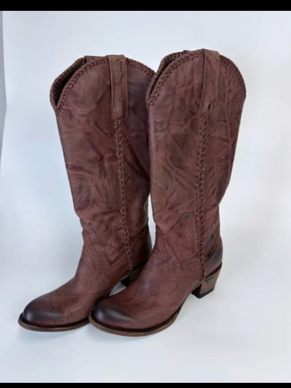 LANE WOMEN'S PLAIN JANE WESTERN COWGIRL TALL BOOTS ,ROUND TOE 10 IN WINE